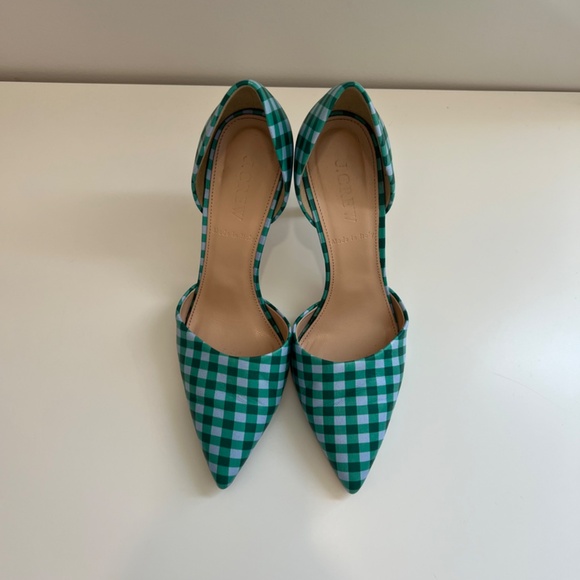 Gingham J.Crew Heels in Green and White - Picture 5 of 6